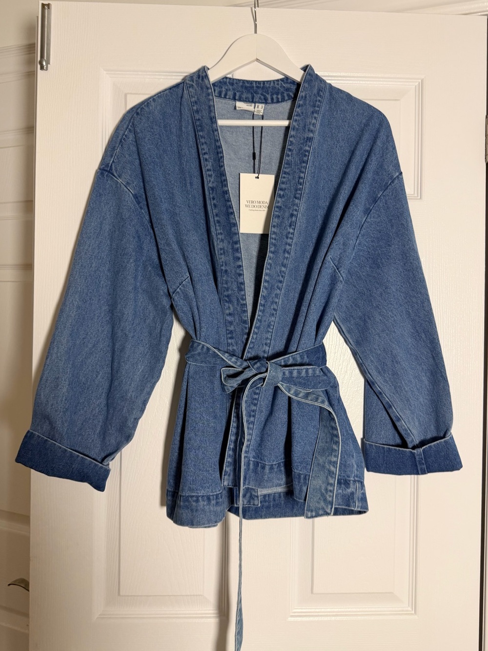 Vero Moda We Do Denim Belted Denim Kimono Jacket NWT Size 12